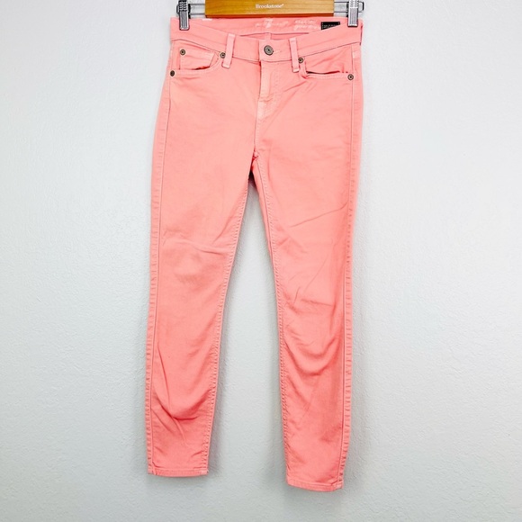 NWOT 7 For All Mankind Size 24 Coral Orange Pink High Waist Skinny Jeans - Picture 3 of 9